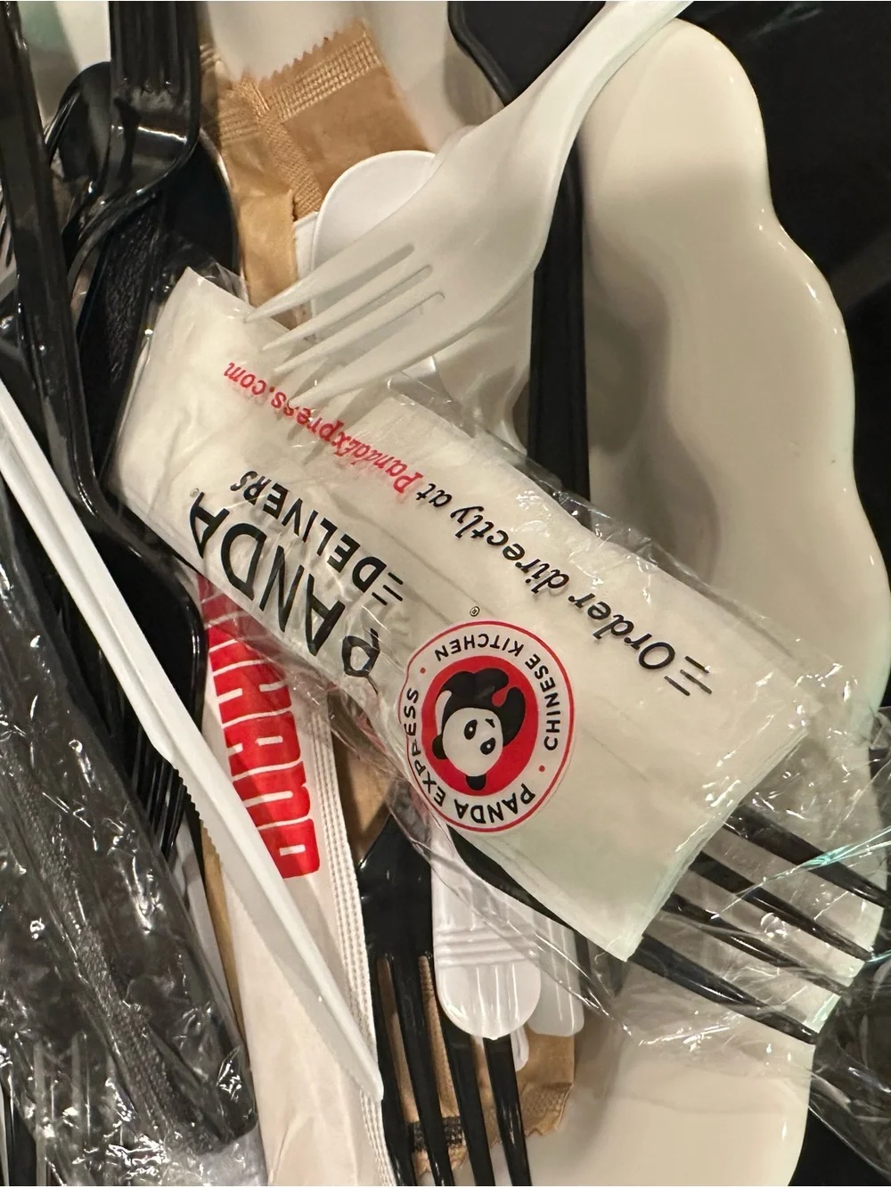 Lot Of 50 Plastic Disposable Take Out Silverware Spoons Forks Knifes Black White